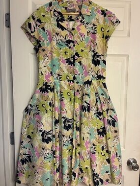 Kate Hill Pastel Floral Button-Front Fit & Flare Dress